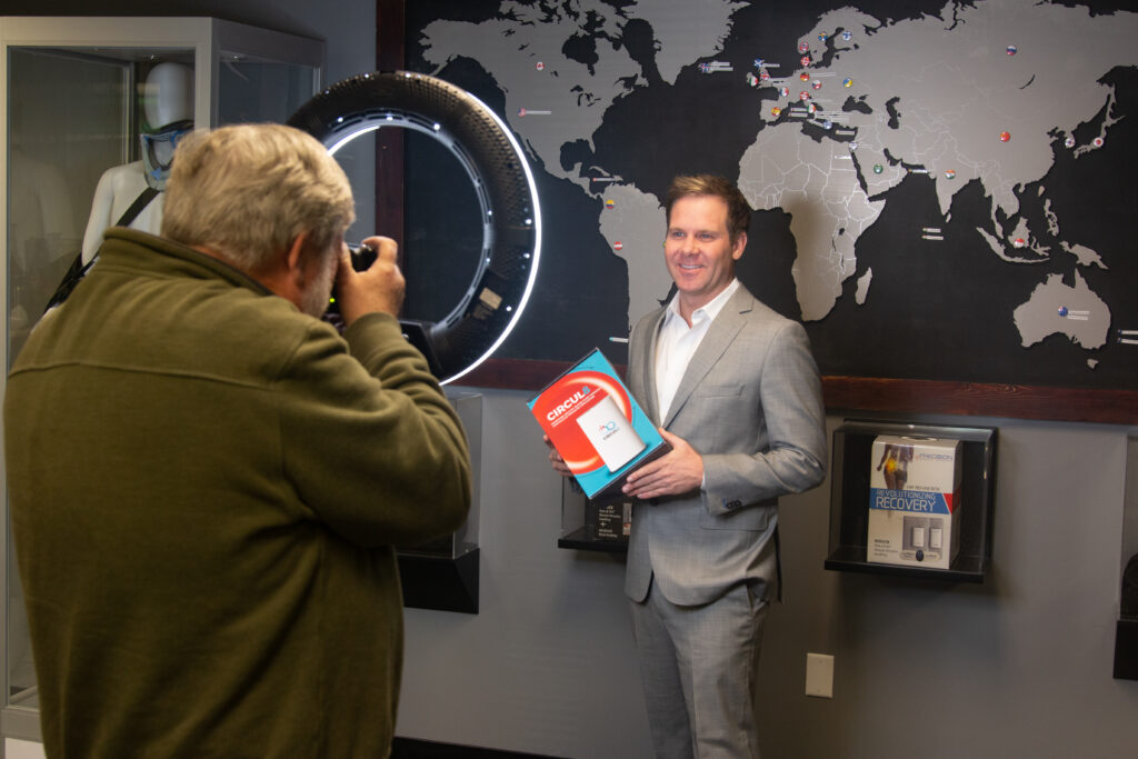 Jeremy Perkins holding CIRCUL8 box